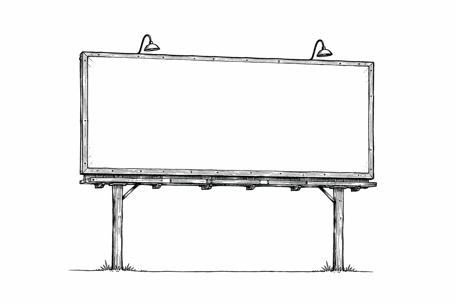 A hand-drawn roadside billboard